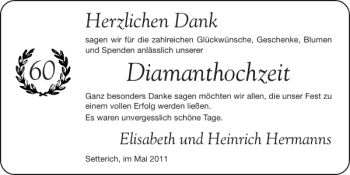 Glückwunschanzeige von Diamanthochzeit  von Super Sonntag / Super Mittwoch
