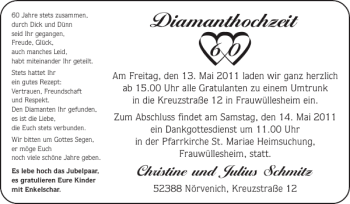 Glückwunschanzeige von Diamanthochzeit  von Super Sonntag / Super Mittwoch