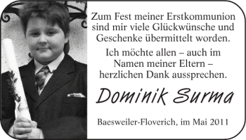 Glückwunschanzeige von Dominik Surma von Super Sonntag / Super Mittwoch