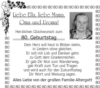 Glückwunschanzeige von Ella Mama Oma und Urom a  von Super Sonntag / Super Mittwoch