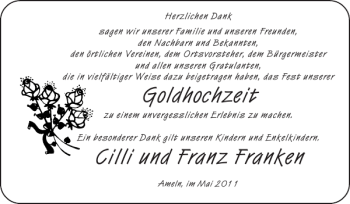 Glückwunschanzeige von Goldhochzeit Cilli und Franz Franken von Super Sonntag / Super Mittwoch