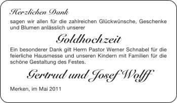Glückwunschanzeige von Goldhochzeit Gertrud und Josef Wolff von Super Sonntag / Super Mittwoch