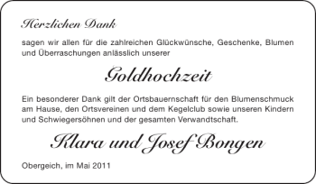Glückwunschanzeige von Goldhochzeit Klara und Josef Bongen von Super Sonntag / Super Mittwoch