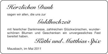 Glückwunschanzeige von Goldhochzeit Käthi und Matthias Spix von Super Sonntag / Super Mittwoch