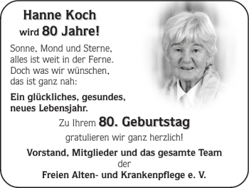 Glückwunschanzeige von Hanne Koch von Super Sonntag / Super Mittwoch