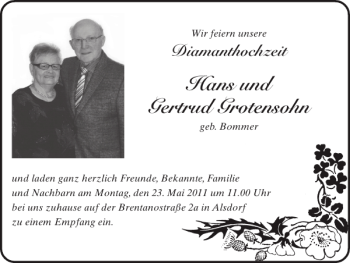 Glückwunschanzeige von Hans und Gertrud Grotensohn von Super Sonntag / Super Mittwoch