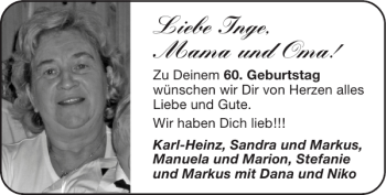 Glückwunschanzeige von Inge Mama und Oma von Super Sonntag / Super Mittwoch