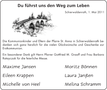 Glückwunschanzeige von Kommunionkinder der Pfarre St. Anna von Super Sonntag / Super Mittwoch