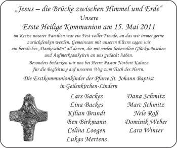 Glückwunschanzeige von Kommunionkinder der Pfarre St. Josef Baptist  von Super Sonntag / Super Mittwoch