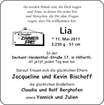 Glückwunschanzeige von Lia  von Super Sonntag / Super Mittwoch