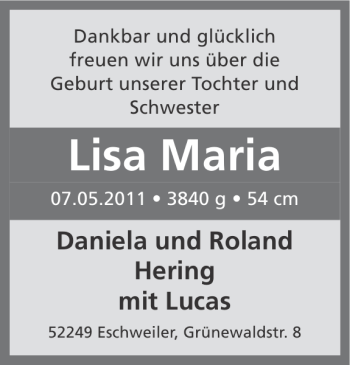Glückwunschanzeige von Lisa Maria von Super Sonntag / Super Mittwoch