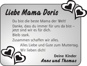 Glückwunschanzeige von Mama Doris von Super Sonntag / Super Mittwoch
