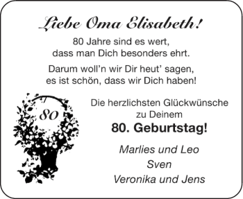 Glückwunschanzeige von Oma Elisabeth von Aachener Zeitung / Aachener Nachrichten