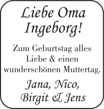 Glückwunschanzeige von Oma Ingeborg von Super Sonntag / Super Mittwoch