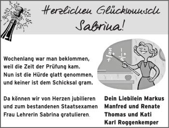 Glückwunschanzeige von Sabrina  von Super Sonntag / Super Mittwoch