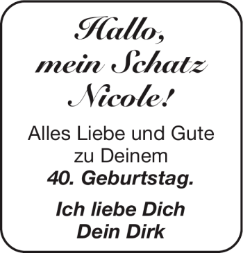 Glückwunschanzeige von Schatz Nicole von Super Sonntag / Super Mittwoch