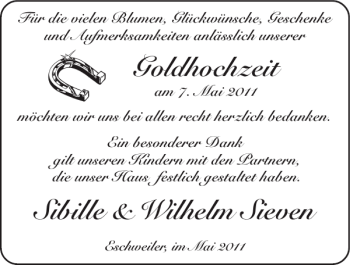 Glückwunschanzeige von Sibille Wilhelm Sieven Goldhochzeit von Super Sonntag / Super Mittwoch