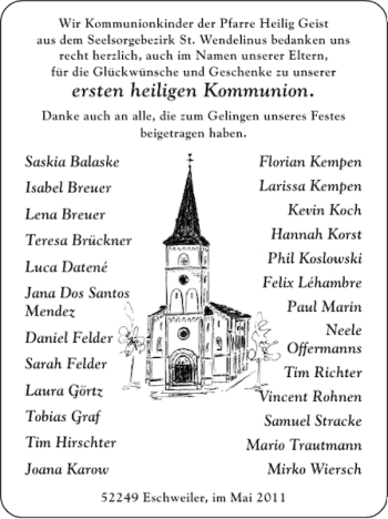 Glückwunschanzeige von ersten heiligen Kommunion von Super Sonntag / Super Mittwoch