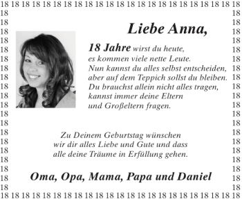 Glückwunschanzeige von Anna  von Aachener Zeitung / Aachener Nachrichten