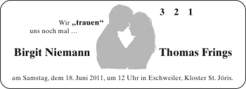 Glückwunschanzeige von Birgit Niemann Thomas Frings von Aachener Zeitung / Aachener Nachrichten