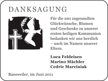 Glückwunschanzeige von DANKSAGUNG  von Super Sonntag / Super Mittwoch