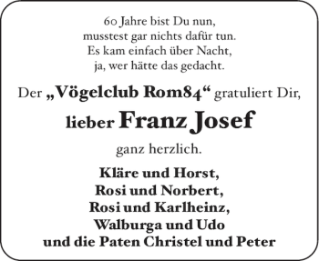 Glückwunschanzeige von Franz Josef von Aachener Zeitung / Aachener Nachrichten