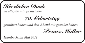 Glückwunschanzeige von Franz Müller von Super Sonntag / Super Mittwoch