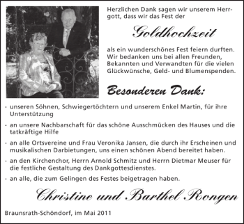 Glückwunschanzeige von Goldhochzeit Christine und Barthel Rongen von Super Sonntag / Super Mittwoch