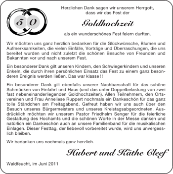 Glückwunschanzeige von Goldhochzeit Hubert und Käthe Cleef von Super Sonntag / Super Mittwoch