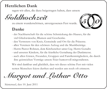 Glückwunschanzeige von Goldhochzeit Margot und Lothar Otto von Super Sonntag / Super Mittwoch