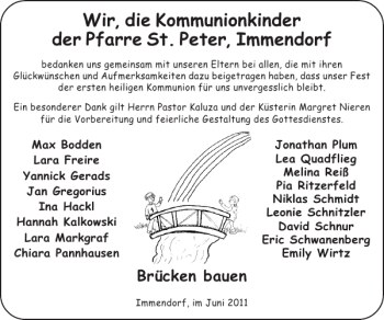 Glückwunschanzeige von Kommunionkinder der Pfarrei St. Peter von Super Sonntag / Super Mittwoch