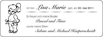 Glückwunschanzeige von Lisa Marie von Aachener Zeitung / Aachener Nachrichten