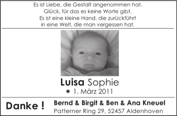 Glückwunschanzeige von Luisa  von Aachener Zeitung / Aachener Nachrichten