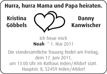 Glückwunschanzeige von Mama und Papa Kristina Danny Göbbels Kanwischer  von Super Sonntag / Super Mittwoch