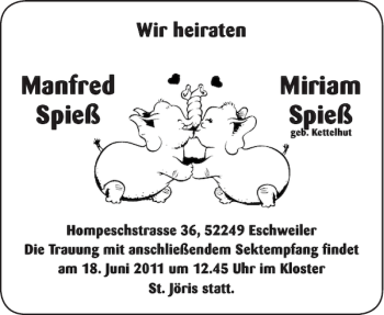 Glückwunschanzeige von Manfred Miriam Spieß Spieß von Aachener Zeitung / Aachener Nachrichten