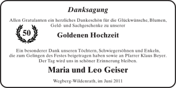 Glückwunschanzeige von Maria und Leo Geiser von Super Sonntag / Super Mittwoch