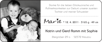 Glückwunschanzeige von Marie  von Super Sonntag / Super Mittwoch