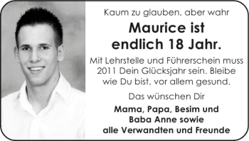 Glückwunschanzeige von Maurice ist von Super Sonntag / Super Mittwoch