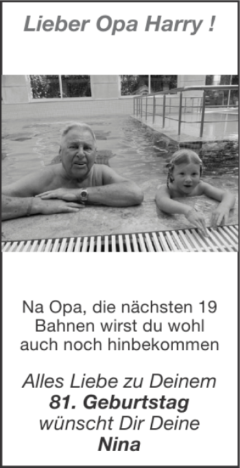 Glückwunschanzeige von Opa Harry von Super Sonntag / Super Mittwoch