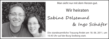 Glückwunschanzeige von Sabine Delsemmé Ingo Schäfer von Aachener Zeitung / Aachener Nachrichten