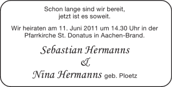 Glückwunschanzeige von Sebastian Hermanns Nina Hermanns von Super Sonntag / Super Mittwoch