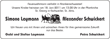 Glückwunschanzeige von Simone Laymann Alexander Schwickert von Aachener Zeitung / Aachener Nachrichten