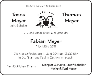Glückwunschanzeige von Tessa Thomas Meyer Meyer Fabian Meyer  von Aachener Zeitung / Aachener Nachrichten