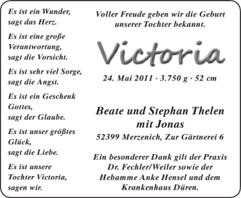 Glückwunschanzeige von Victoria  von Aachener Zeitung / Aachener Nachrichten