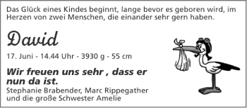 Glückwunschanzeige von David  von Aachener Zeitung / Aachener Nachrichten