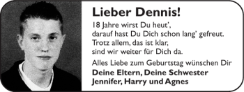 Glückwunschanzeige von Dennis  von Super Sonntag / Super Mittwoch
