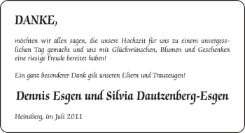 Glückwunschanzeige von Dennis Esgen und Silvia Dautzenberg-Esgen von Super Sonntag / Super Mittwoch
