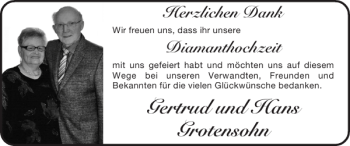 Glückwunschanzeige von Gertrud und Hans Grotensohn von Super Sonntag / Super Mittwoch