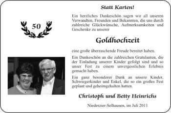 Glückwunschanzeige von Goldhochzeit  von Super Sonntag / Super Mittwoch