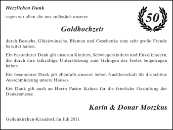 Glückwunschanzeige von Goldhochzeit Karin Donar Motzkus von Super Sonntag / Super Mittwoch